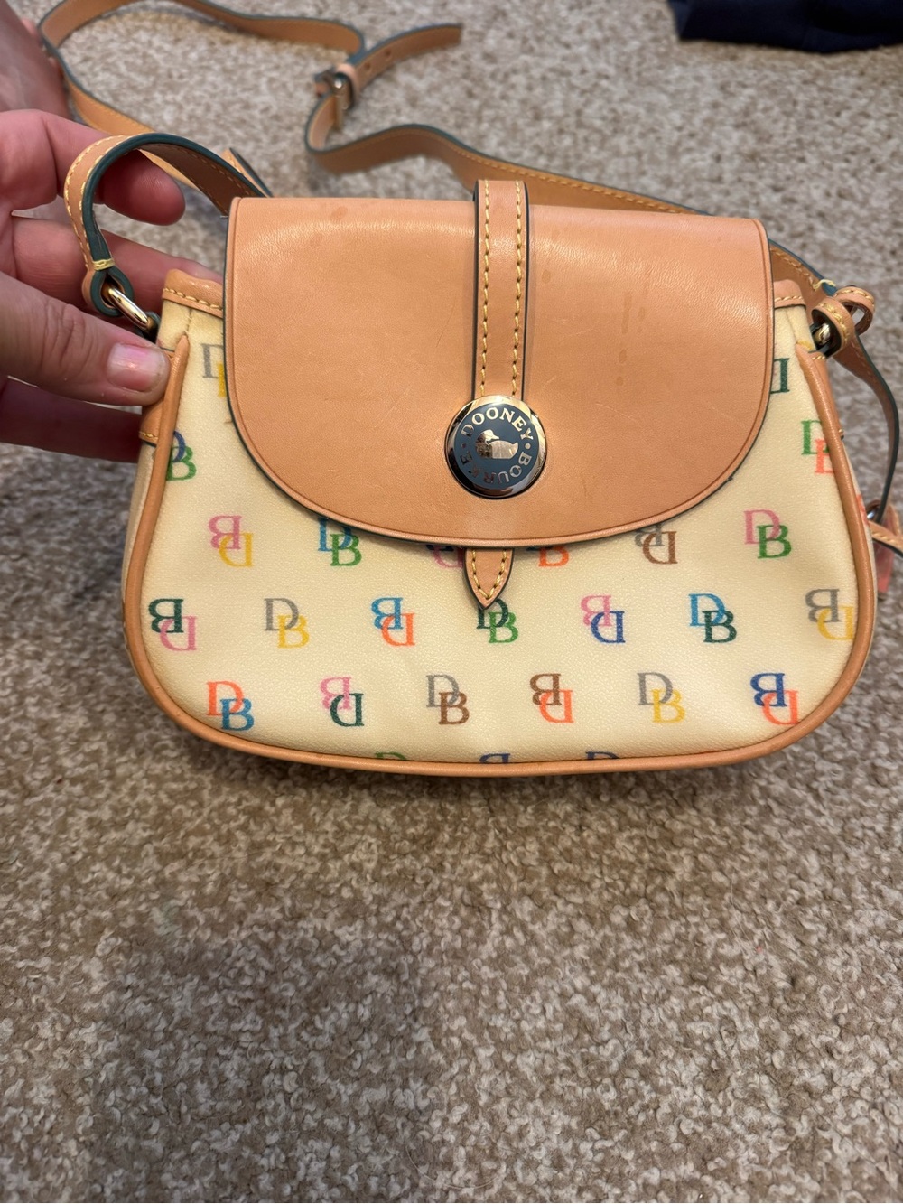 Dooney & Bourke Multicolor DB Logo Crossbody with Tan Trim *SEE ALL PHOTOS** - Picture 2 of 10